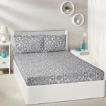 Amazon Brand - Solimo Damask Fantasy 144 TC 100% Cotton King Size Bedsheet with 2 Pillow Covers, White