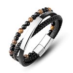 LAXPICOL Men's Leather Bracelets,Multi-Layer mens bracelets Boys Bracelet With Stainless Steel Magnetic Clasp, Tiger Eye Braided Bracelet for Men, Men's Jewellery for Birthday Gift