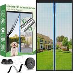 Magnetic Fly Screen Door with Full-Length Magnets NO Gap Auto Closes, Fiberglass Mesh Screen Curtain to Stop Flies, No Drill Installation for Patio Exterior Doors (90x210cm, Black)