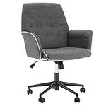 HOMCOM Office Chair, Fabric Study Chair, Mid-Back Tufted Desk Chair with Swivel Wheels, Adjustable Height, Grey