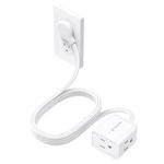 TROND 6ft Flat Extension Cord Indoor, Right Angle Ultra-Thin Flat Plug, 3 Way Multiple Outlets, 13 Amps, 1625W, Small Flexible SPT 16/3 Power Cable Splitter for Home Office Dorm Room Essentials, White