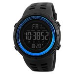 SKMEI Men's Digital Sports Watch 50m Waterproof LED Military Multifunction Smart Watch Stopwatch Countdown Auto Date Alarm (Blue)