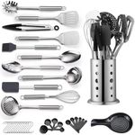 Reanea Kitchen Utensils Set, 39 Pieces Stainless Steel Cooking Utensils Set, Spoon Spatula Set with Sturdy Stainless Steel Utensil Holder, Dishwasher Safe