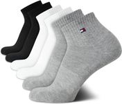 Tommy Hilfiger Men's Quarter Socks - 6 Pack Performance Cushion Comfort Socks - Breathable Athletic Socks for Men (7-12), Size 7-12, GreyWhBlack, Grey/White/Black, 7-12