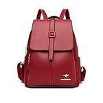 NICOLE & DORIS Fashion Daypacks Backpacks for Women Waterproof Rucksack PU Leather Shoulder Bags Handbag Anti-theft Mini Backpack School Bags Travel Backpack with Flap Red