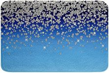 Feelyou Silver Glitter Print (No Glitter) Bathroom Rugs Bling Decorations Non Slip Bath Mat Diamond Blue Shaggy Absorbent Floor Mat for BedBathroom Floor Indoor Doormat 20"x32"