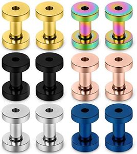 Lcolyoli Screw Fit Ear Gauges Kit Surgical Steel Tunnel Expander Earrings Earlobe Plugs Body Piercing Jewelry for Women Men 12 Pieces Set 8G Silver Rose Gold Black Blue Rainbow