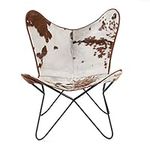 Madeleine Home Montreux Iron BKF Butterfly Chair with Leather Seating | Handmade with Solid Metal Frame | Indoor Furniture Office Balcony Home Patio Living Room | Cow Hide