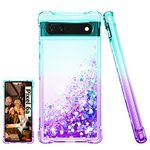 Pilaru for Google Pixel 6a Case [with Screen Protector] Clear Liquid Heart Glitter Soft TPU Bumper Cover Holographic Heart Girly Woman Protective Phone Case for Google Pixel 6a,Teal/Purple