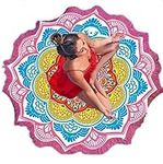 Lucky Shop1234 Large Round Lotus Flower Mandala Tapestry Beach Towel & Blanket Table Cloth Fringe Tassel Beach Blanket Yoga Mat (Pink)