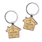 eBuyGB Set of 2 Personalised Our First Home House Keyring, Couples House Warming Key Chain, Moving House Gift, New Home Keyrings, His & Hers Homeowner