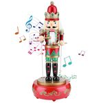 Nutcracker Christmas Decorations, 12" Wooden Nutcracker Figures Christmas, Biupky Clockwork Christmas Music Box, Soldier Drummer Nutcracke Music Box for Gift Decor Home Tables (Red)