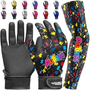 Exxact Sports Youth Batting Gloves with Arm Sleeve for Boys & Girls, Kids Baseball Batting Gloves for Softball, T-Ball (Youth S/M, Autism)