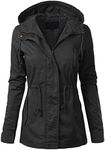 MixMatchy Women's Lightweight Military Safari Anorak Utility Junior Fit Hoodie Jacket, C Black, Medium