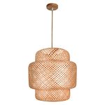 GANAZONO Rattan Pendant Light Rattan Handwoven Pendant Lamp Shade Rustic Farmhouse Ceiling Light Cover Shade Hanging Wicker Chandelier Light Fixture for Home Restaurant Kitchen Rattan Lamp