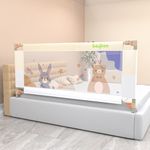 BAYBEE Baby Bed Rail Guard for Baby Safety with 28 Height Adjustable, Portable Bed Side Protector for Baby Falling | Foldable Single Side Bed Railing for Baby Toddler (1 Side, White/Beige, 150x80cm)