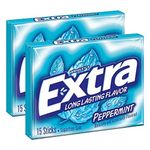 Extra Long Lasting Flavour Peppermint Sugarfree Gum - 15 Sticks - 2 Pack, 2 x 40 g