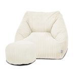 rucomfy Beanbags Big Kids Snuggle Chair - Large Corduroy Armchair for Kids & Teenagers - Home Furniture Living Room or Bedroom Seating - Machine Washable - 70 x 80 x 60cm (Ivory, with Footstool)