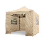 All Seasons Gazebos 3x3m Heavy Duty Fully Waterproof Pop up Gazebo With 4 Side Walls and Accessory Pack - Beige