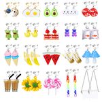 Drperfect 20 Pairs Cute Clip On Earrings Weird Earrings for Women Funny Drop Dangle Earrings Funny Mushroom Frog Duck Strawberry Goldfish Flower Fruit Animal Kawaii Clip Dangle Earrings Non Pierced Earring With Clear Box