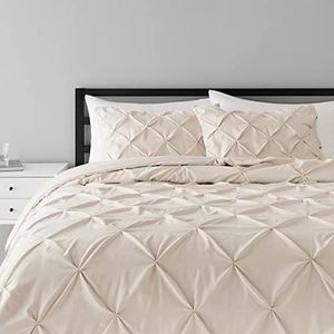 Amazon Basics Pinch Pleat All-Season Down-Alternative Comforter Bedding Set - King, Beige