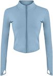 Yeokou Womens Active Zip Up Running Workout Cropped Bbl Athletic Jacket with Thumb Holes(Blue-XXL)