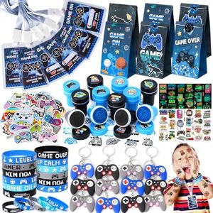 122pcs Videojuegos Artículos Fiesta Piñata Cumpleaños Infantil con Pulsera Silicona Llaveros Bolsas de Fiesta Sello Pegatina Tatuaje Luminosa VIP Pase Video Game Regalos Invitados Cumpleaños Niños