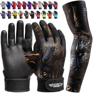 Exxact Sports Youth Batting Gloves with Arm Sleeve for Boys & Girls, Kids Baseball Batting Gloves for Softball, T-Ball (Youth L/XL, Lion)