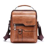 Hjkiopc Men's Shoulder Bag PU Leather Messenger Bag Pack Business Satchel Side Bag Casual Handbag for Men Working Shopping School Daily Use (Brown-A1)