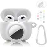 2 in 1 Protective Case Combo Set Compatible for Apple AirPods 3(2021) AirTag, GPS Tracker Holder with 2 PCS TPU Screen Protector&Keychain, Soft Silicone Anti-Lost Anti-Scratch Skin Cover(White)