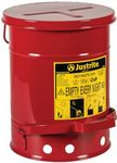 Justrite 09100; Galvanized-Steel; Safety cans; for Oily Waste; Red; Foot Operated Cover; Raised, Ventilated Bottom; Reinforced Ribs; Self-Closing; UL Listed; FM Approved; Capacity: 6 gal. (23L)