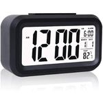 E-COSMOS Alarm Clock Digital Clock, Table Clock, Alarm for Students, Digital Alarm Clock, Clock for Study Table, Digital Clock for Table,Temperature Sensor & Date (14W x 8H cm) (Black Digital) (Black)