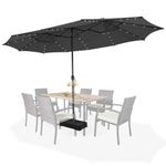 TANGZON 450cm/4.5m Large Twin Patio Umbrella with Garden Parasol Base, 46mm/51mm Pole Double-Sided Market Umbrella with 48 LED Light, Outdoor Table Umbrella for Poolside Backyard (Grey)