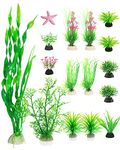 QZQ Artificial Aquarium Plants 16 Pack Fish Tank Decoration Plants with Ornament, Artificial Aquatic Plants Set Use for Fish Tanks Aquarium Decorations