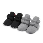 Sawimlgy Newborn Infant Baby Girl Boy Cotton Booties Stay On Sock Slippers Soft Bedroom Shoes Non-Skid Ankle Boots With Grippers Toddler Crib Warm Shoe First Walker Birthday Shower, Z/Black+dark Grey,