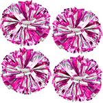 ZONITOK 4Pcs Metallic Cheerleading Pom Poms, Cheerleader Pompoms with Baton Handle, Cheering Squad Pompoms for Kids Adults School Dance Sports Team Spirit Cheering (Rose Silver)