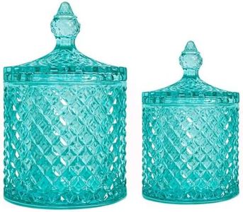 R FLORY 2 Pack Qtip Holder Glass Apothecary Jars with Lids Bathroom Storage Organizer for Cotton Swabs, Balls, Pads, Floss Picks, Vanity Storage Containers for Makeup, Candy, Jewelry (10+24oz, Green)