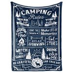 Camping Gifts for Women Men Lovers Throw Blanket, Happy Campers Decor Outdoor, RV Campsite Travel Hiking - Camping Rules, 50" x 65"