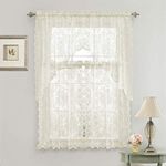 GoodGram Lena Floral Lace Complete 3 Pc. Cottage Kitchen Curtain Tier & Swag Valance Set - Assorted Colors (Beige)