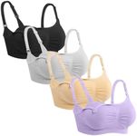 iloveSIA 4Pack Nursing Bra for Breastfeeding Maternity Bra for Pregnancy Seamless Wireless Fit Bra Regular & Plus Size M-4XL, Black+nude+grey+purple, 3X-Large