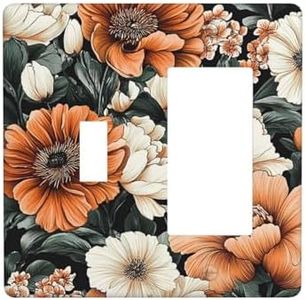 Flowers Boho Brown PeachPuff Green Retro Wall Decor Bathroom 2 Gang 1 Toggle 1 Decora Gfci Device Light Switch Cover Decorative Outlet Cover for Bedroom Bathroom Home Decor