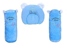 Jiggly-Poo New Born Baby Cotton Neck Support Pillow for Head Shaping with (Mustard Seeds) RAI (New Born 0-12 Months) (Blue), Pack of 3