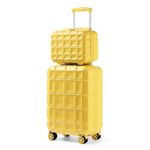 Kono Luggage Sets 2 Piece Hard Shell ABS Suitcase with TSA Lock Spinner Wheels Travel Carry On Hand Luggage 20 inch with Beauty Case (Yellow)