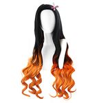 GADKUT Cosplay Wig for Nezuko Kamado Demon Slayer, Japanese Anime Character Wig Hair, Long Wavy Wig for Halloween Cosplay (Black & Orange)