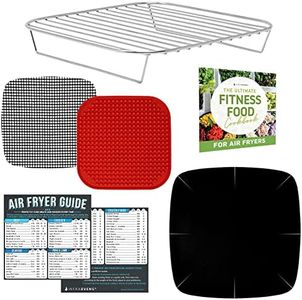 Air Fryer Accessories with Rack, Reusable Mats and Cheat Sheet Guides Compatible with Gowise, Chefman, Cosori, PowerXL, Nuwave®, Gourmia + More - Stainless Steel Air Fryer Rack, Square 8.7 inches