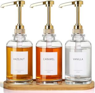 ALPIRIRAL Coffee Syrup Dispenser, Glass Syrup Pump Dispenser for Coffee Bar Accessories, Maple Syrup Bottles with Tray, 16.9 fl oz Simple Syrup Bottles with 1/4oz Large Capacity Gold Pump