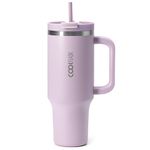 Coolflask 40 oz Tumbler with Handle and Straw Lid, Water Tumbler Insulated with 2-in-1 Leak-proof Lid, Coffee Tumbler Stainless Steel Vacuum for Cup Holder, Keep Cold for 24 Hrs/Hot for 12 Hrs, Purple