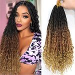 Datanala Goddess Box Braids Crochet Hair 8Packs 18Inch Boho Box Braids with Curly Ends Bohemian Crochet Braids for Black Women Synthetic Goddess Braids Crochet Hair (1B/30/27#, 18inch)