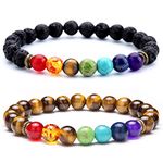 Hamoery Men Women 8mm Lava Rock Beads Bracelet Elastic Natural Stone Chakra Yoga Bracelet Bangle (Set 1)