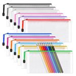 Mesh Pencil Pouch Zipper File Bags, 12PCS Clear Pencil Case Plastic Wallets Folders Waterproof Travel Storage Pouch for School Supplies, Bills, Cosmetics, Stationery and Travel Accessories,12 Colours